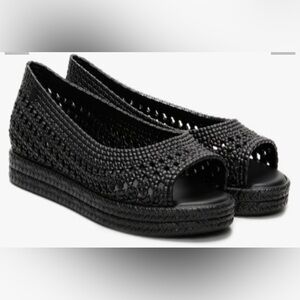 MELISSA x Jason Wu Camilla Black Woven Peep Toe Jelly Flats Shoes Size 7